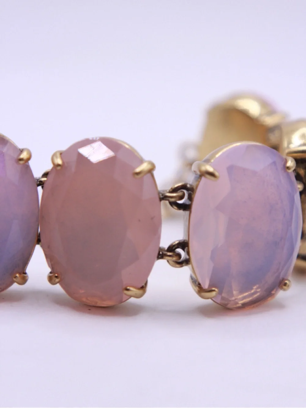 New J. Crew Gold-Tone Ice Quartz Bracelet with Soft Pink & Purple Faceted Ovals - Picture 4 of 7